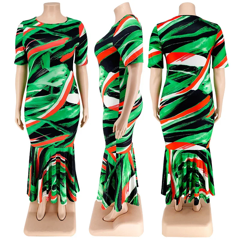 Oversized Autumn Women's Wholesale Round Neck plus size Short Sleeve Swing Dress