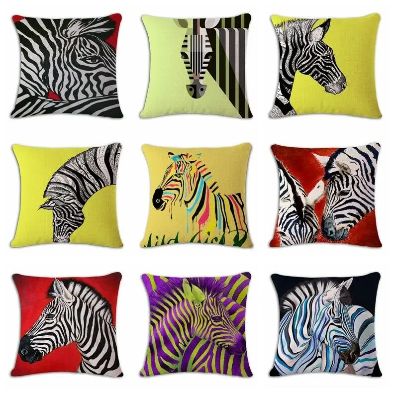 

Colorful Zebra Geometry Cushion Cover Cotton Linen Printed Throw Pillowcase For Home Living Room Sofa Waist Decor