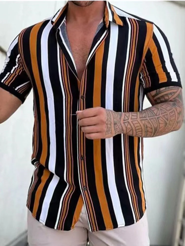 

Hawaiian Men's Shirt Summer Fashion Striped Sexy Printed Beach Holiday Short Sleeve Men Clothing 4xl Tops