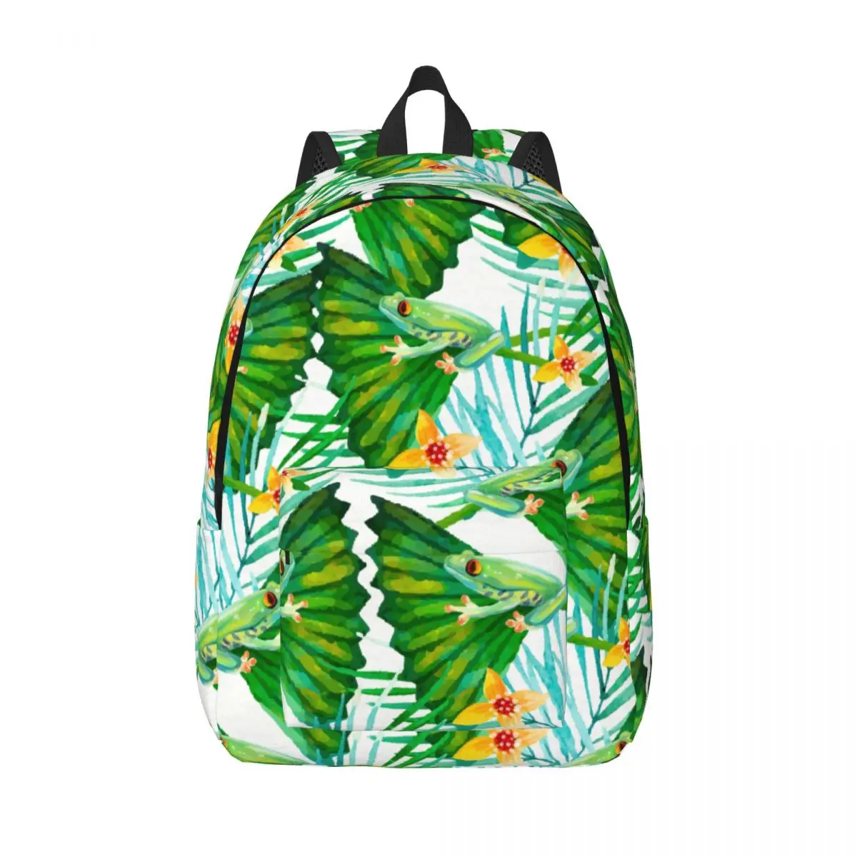 

Men Women Backpack Large Capacity School Backpack for Student Watercolor Summer Flowers Frogs School Bag