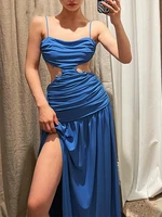 sexy hollow out maxi dresses for women sleeveless backless bandage a line split beach party dress summer fashion strap sundress