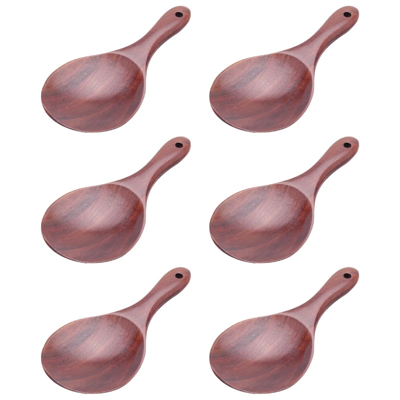

6X Teak Wood Spoon Natural Solid Wood Rice Spoon Wooden Rice Paddle Big Potato Serving Spoon Wooden Kitchen Utensils