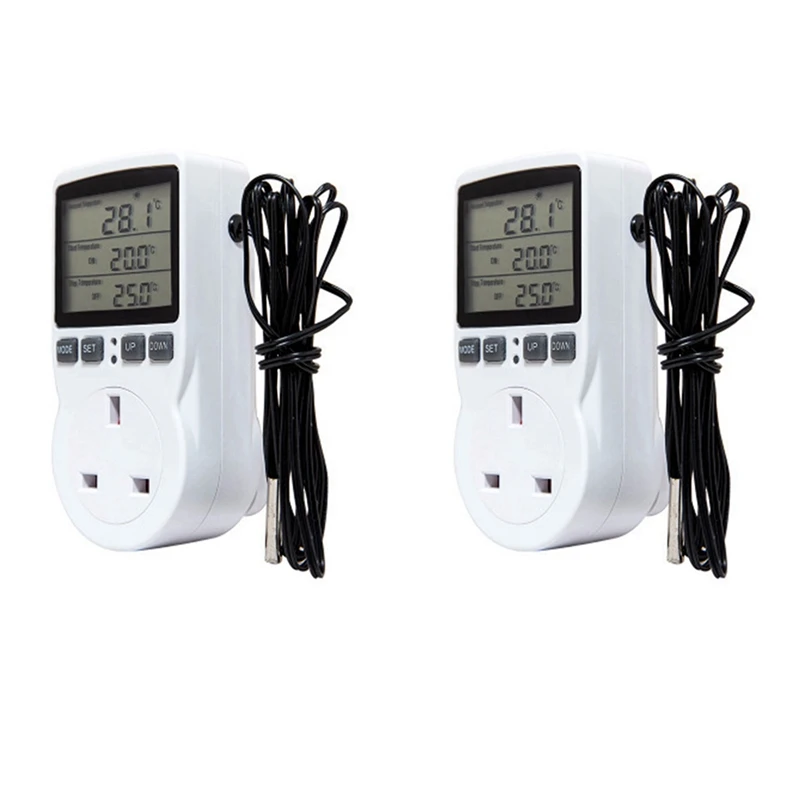 

4X Digital Temperature Controller Thermostat Outlet Socket Plug Heating Cooling Timer For Homebrew Greenhouse UK Plug