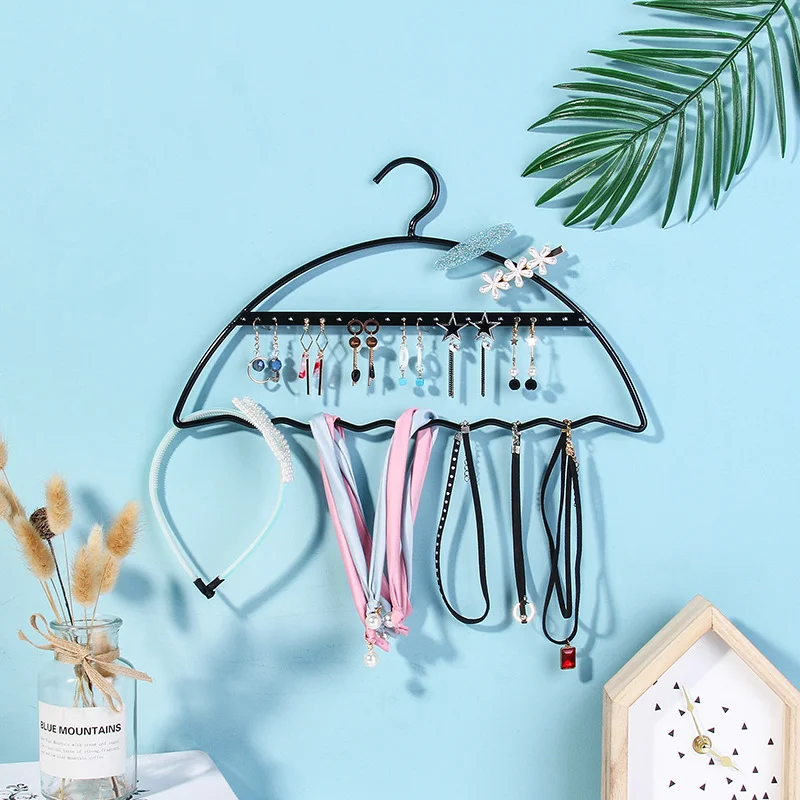 2 Layers Iron Earring Storage Display Stand Jewelry Storage Organizer for Necklace Holder Simple Style Wall Hanging Jewelry Rack