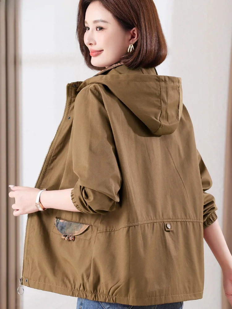 Middle-Aged Mom Loose Casual Hood Short coat Women 2024 Spring and Autumn New Small Temperament Younger Jacket