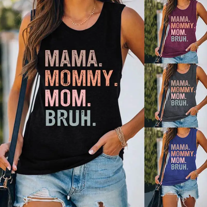 New summer European and American MAMAMOMMMYMOM letter printing retro round neck sleeveless fashion vest T-shirt