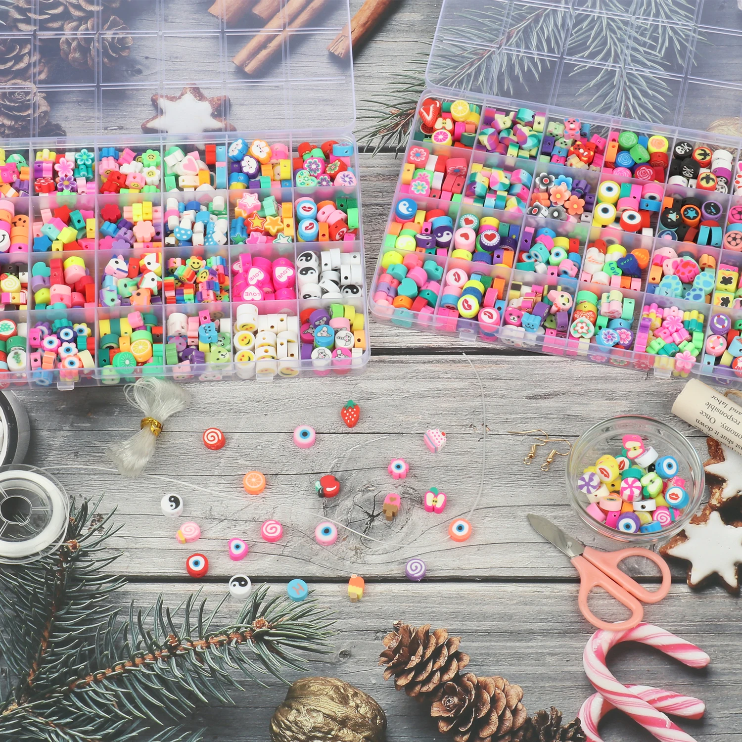 

45 Types Boxed Beads Kits Polymer Clay Acrylic Letter Seed Beads Jewelry Making Kit Set Elastic Cord for Girls Kids DIY Bracelet