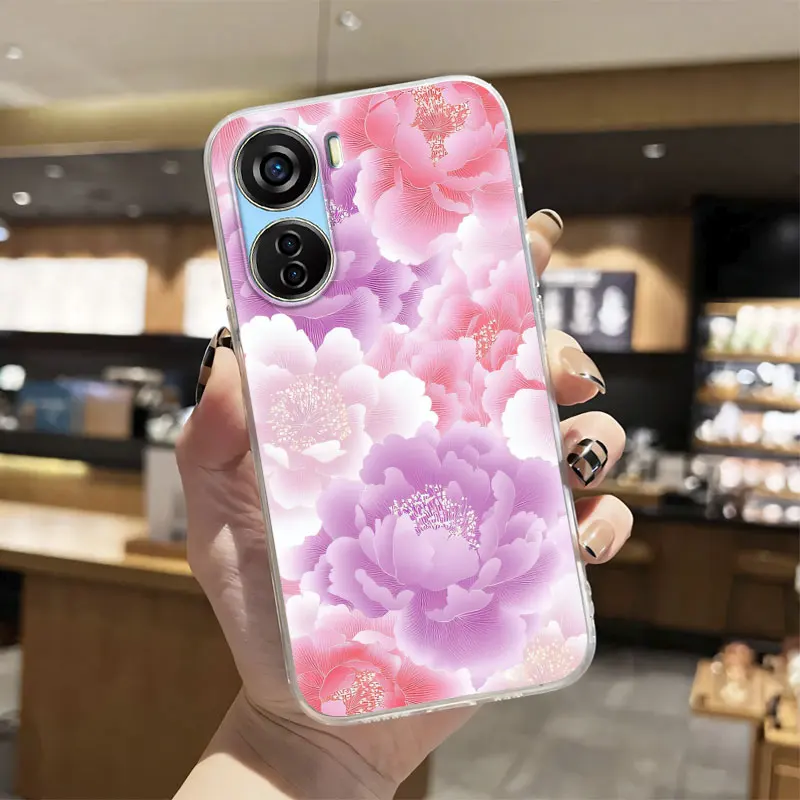 For ZTE Libero 5G IV Case Luxury Clear Shockproof Cover Silicone Soft Phone for iii Marble Flower Funda