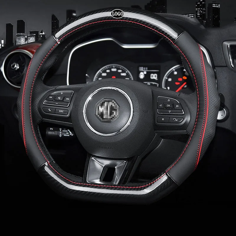 

Car Carbon Fiber Leather Steering Wheel Covers Interior Accessories 38cm for MG 3 5 6 ZS HS GS eHS EZS GT EV RX5 Car Styling