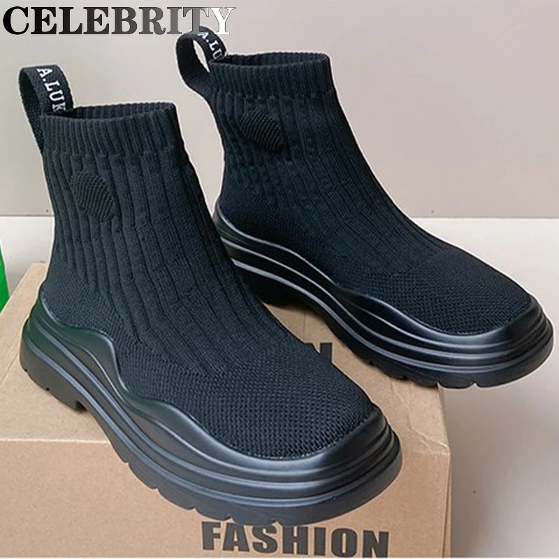 

2022 New Winter Thick Sole Mesh Women Flat Shoes Casual Round Toe Slip-On Shoes