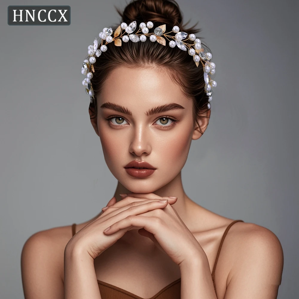 Повязка на голову HNCCX Свадебная женская Обруч Ручной работы золотистого цвета с