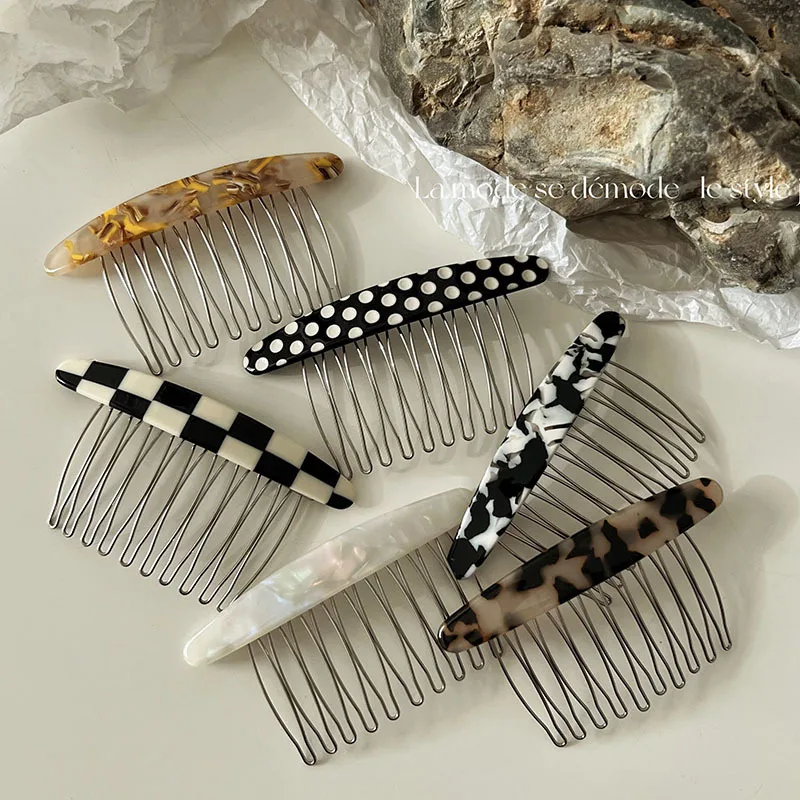 

Korean Style Insert Comb Clip Texture Marble Pattern Iron Tooth Simple Comb Clip Bangs Hair Clip Insert Comb Styling Accessories