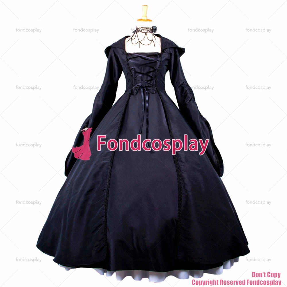 Викторианская рококо средневековое платье бальное Готический Черный тафетта