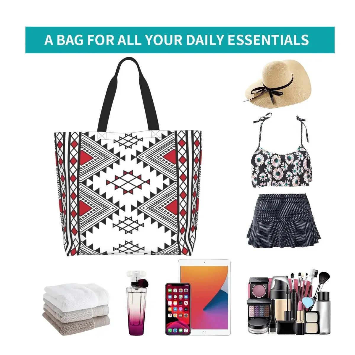 Сумка-тоут женская холщовая с геометрическим рисунком большой вместимости