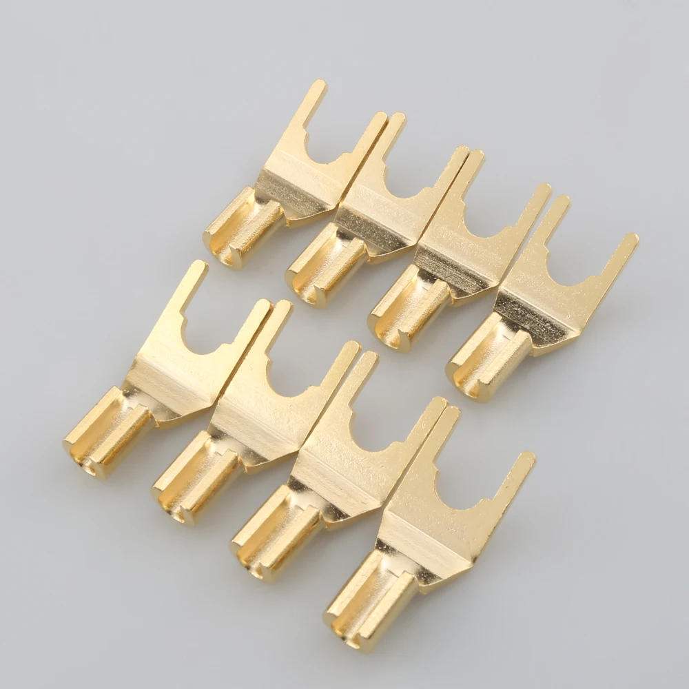 

8pcs HiFi Gold Plated Plug Speaker Cable Wire Connector Speaker Y Spades DIY speaker cable Spade plug Terminal Plug