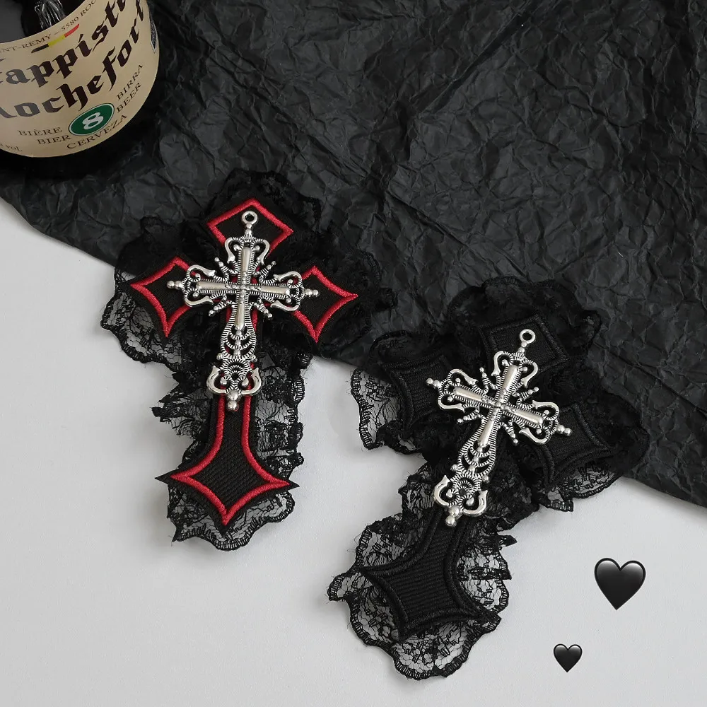 Фото Заколка для волос в стиле Harajuku Y2K Gothic Lolita: готическая, с цепями, в стиле панк, хип-хоп, рок, с кружевом и крестом, для женщин №5