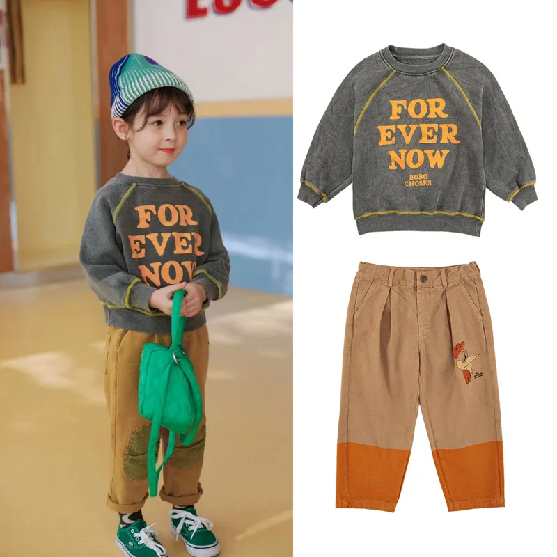 

Retro Sweatshirt Pants Suit for Girls Boys 2022 Autumn Spain Brand Kids Cloth Boys Cotton Top Jeans Children Clothing