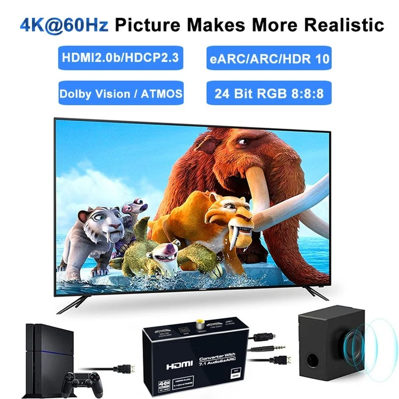 Лучший EARC HDMI-совместимый 2 0 аудио экстрактор 4K 60 Гц RGB8:8:8 HDR сплиттер