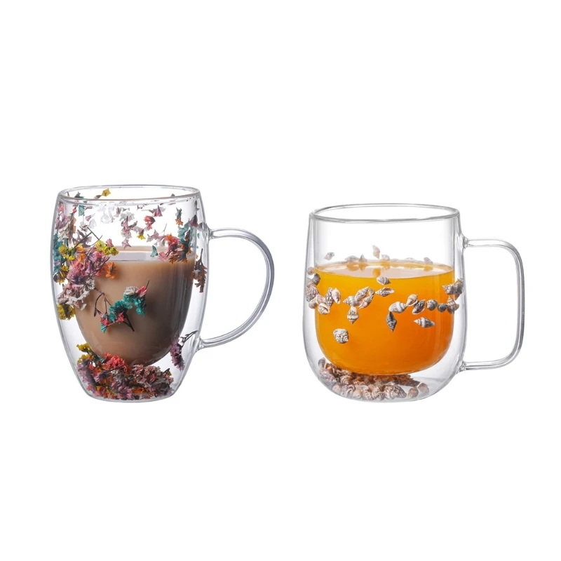 

Handwork Flower Double-Layer Glass Cup Simple Coffee Mug with Handle Gift