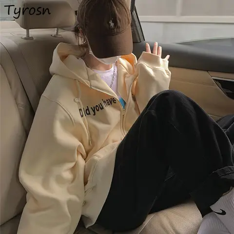 Hooded Sweatshirts Clothing Spring Autumn Outwear Women Hoodies Zip Up Loose Streetwear Leisure Students Chic All-match Casual
