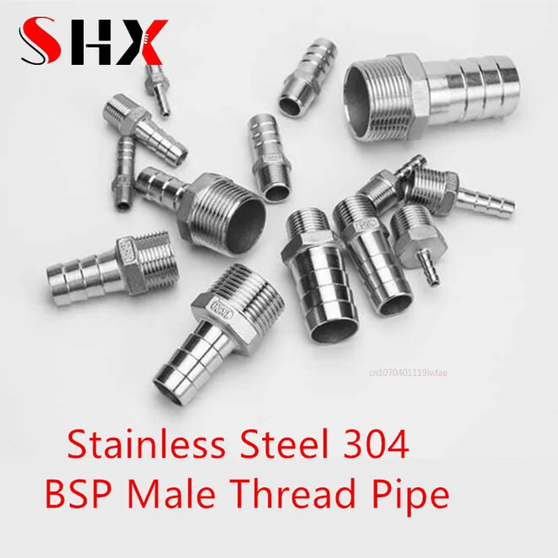 

BSP Male Thread Pipe Fitting To 6 8 10 12mm 1/8" 1/4" 3/8" 1/2" Barb Hose Tail Reducer Fitting Multi Size Stainless Steel 304