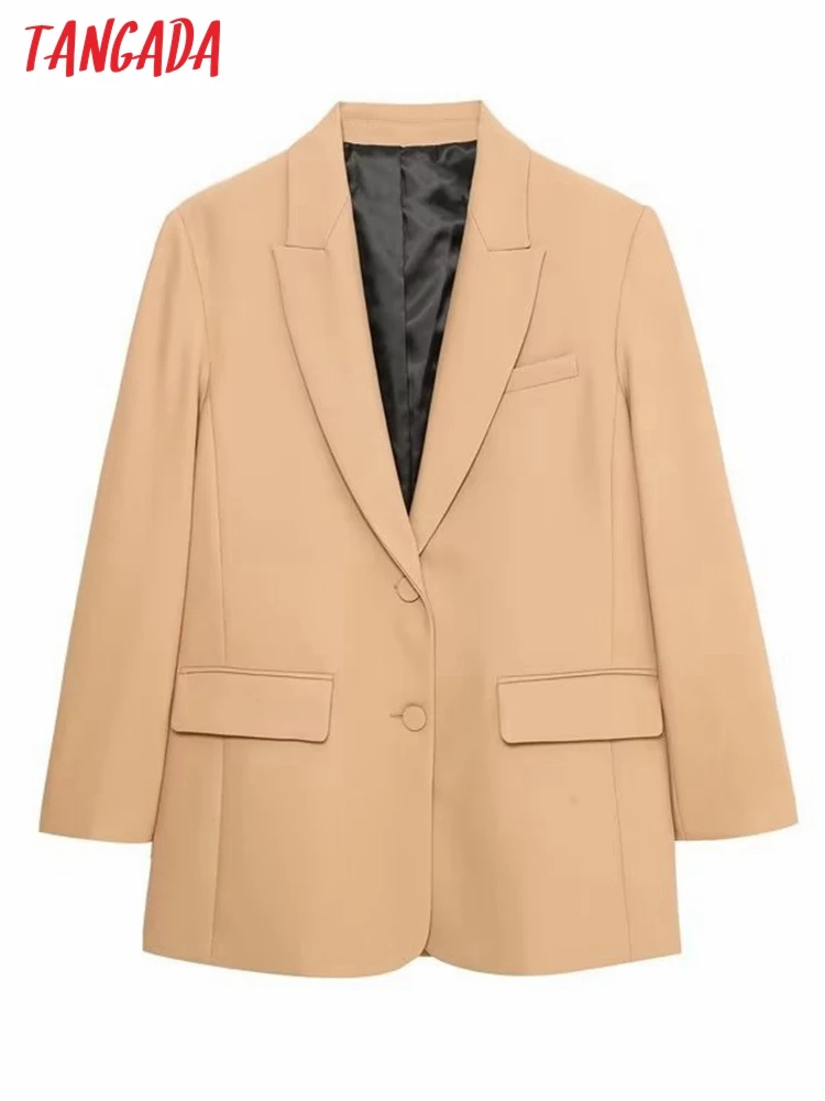 

Пиджак Tangada женский винтажный, модный элегантный блейзер цвета хаки, с длинным рукавом и карманами с клапаном, 6P21