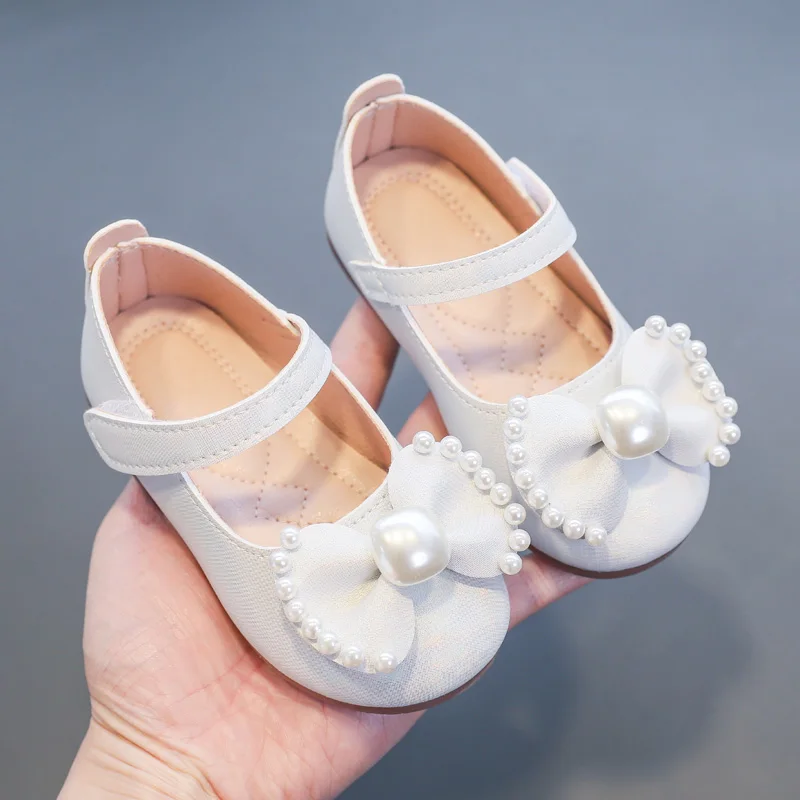 

Color Fashion Mary Casual Hook Girl New Pearl Solid 2023 Baby Flats Cute Jane Spring Little Soft Bow Simple Princess Loop