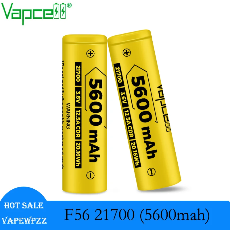 Новое поступление, Vapcell F56 21700, 3,7 в, 5600 мАч, 21700 А, аналог M58 Cell для фонарика, перезаряжаемый литий-ионный аккумулятор INR21700