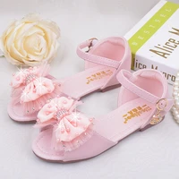 romantic sweet elegant pink princess sandals for girls kids bow pearl children high heels summer party wedding shoes size 23 37