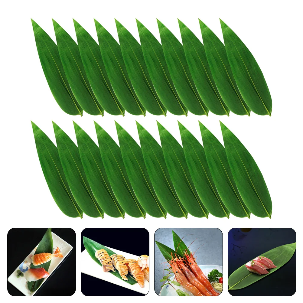 

100 Pcs Cake Accessories Decorative Leaf Sushi Plate Adorn Dried Fruit 21x6cm Leaves Ornament Sashimi Artificial Green
