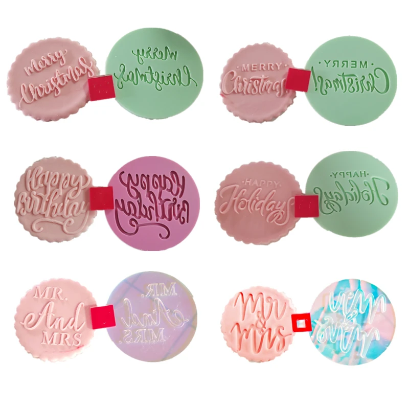 

Merry Christmas Embossed Mold Cookie Fondant Stamp Mold Acrylic Happy New Year Cake Sugarcraft Embosser Cake Decoration Tools