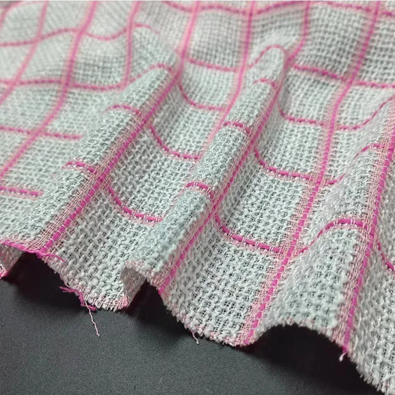 50x145 см модная розовая решетчатая плетеная твидовая ткань для женщин осенняя