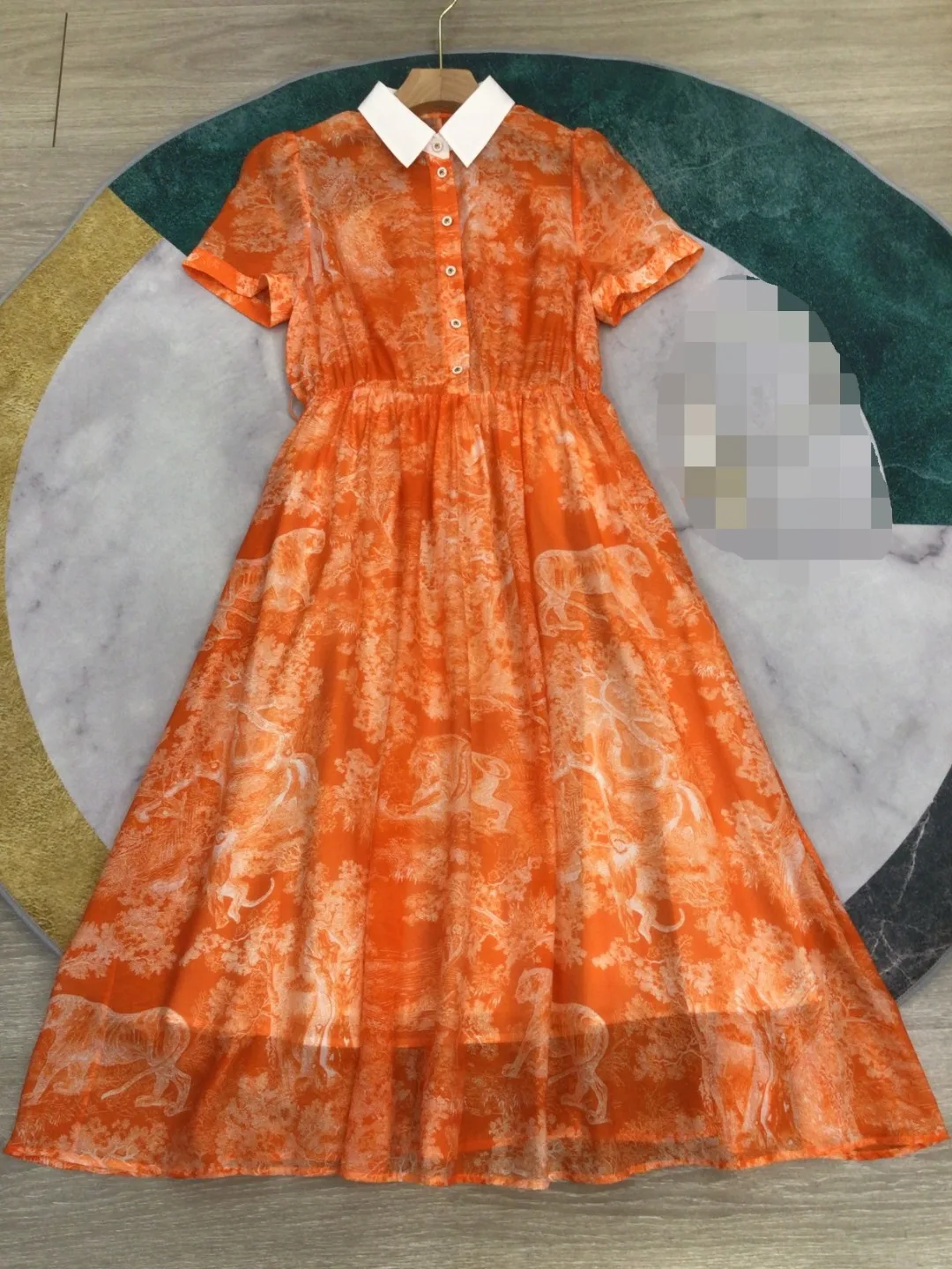 

2022 new women fashion short sleeve lapel animal jungle print dress 0622