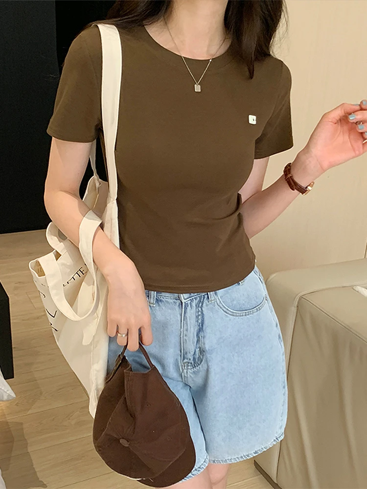 

BETHQUENOY Fitted Basic Casual Tee Shirt Femme Round Neck Short Sleeve Summer Top Women Clothing 2023 Poleras Mujer Camisetas