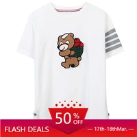 tb classic four bar t shirt womens summer new cartoon bear embroidery sweet age reducing knitted pullover top thin