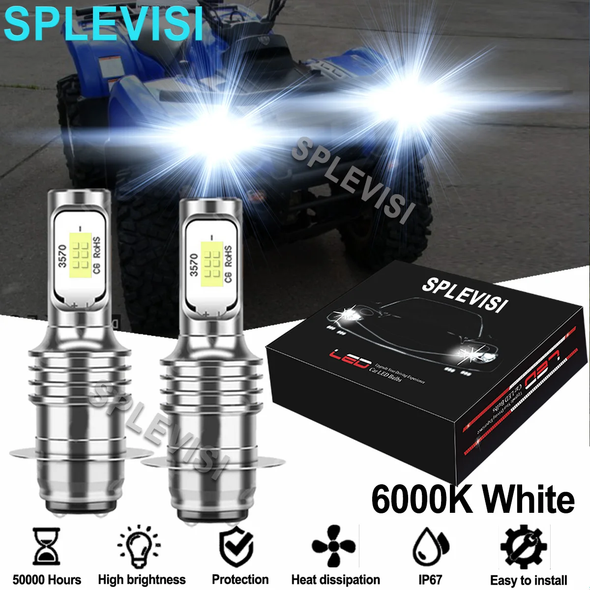 

2x H6 P15D LED White Headlights For Yamaha Grizzly 125 350 400 450 600 660 motorcycle led lampada de led pra farol de moto
