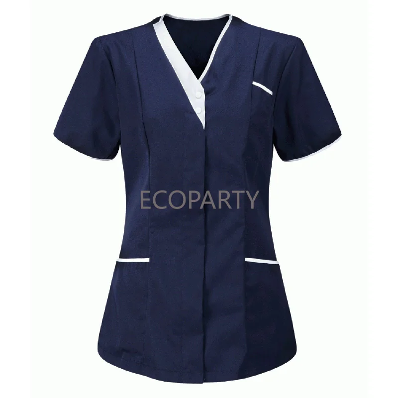 

Туника для медсестер женская, топ с коротким рукавом, однотонная блузка с карманами, комбинезон для салона красоты, медицинская униформа для врачей