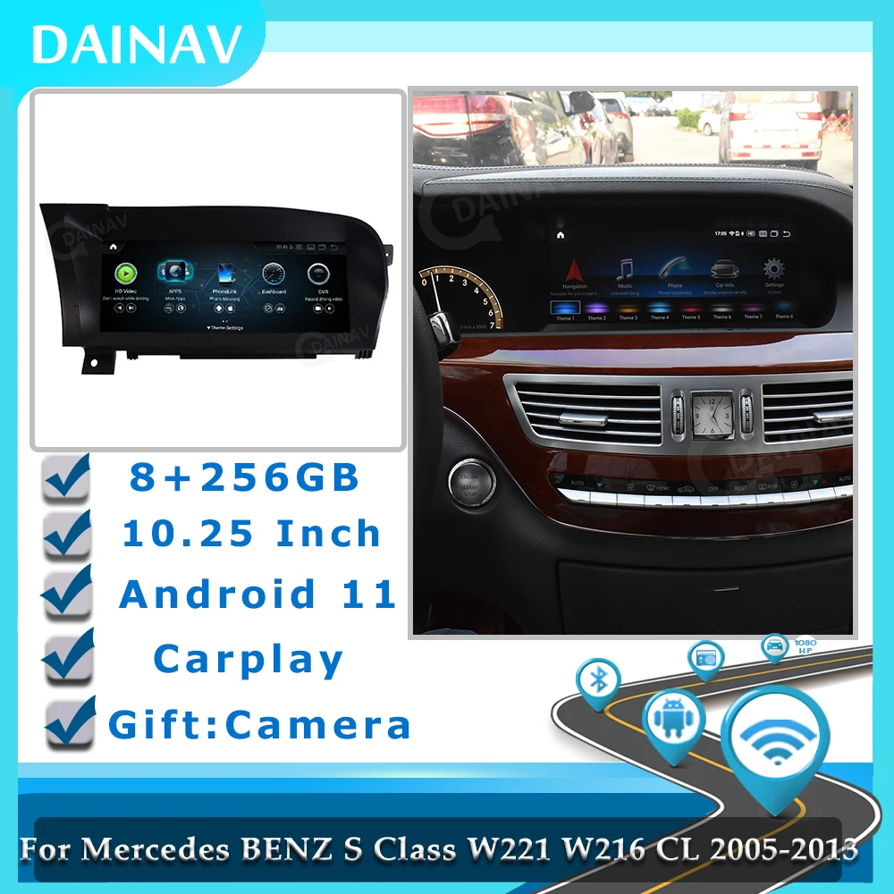 

Автомобильная магнитола 8 + 256 ГБ Android 11 для Mercedes BENZ S Class W221 W216 CL 2005-2013 S Class GPS мультимедийный стерео плеер carPlay