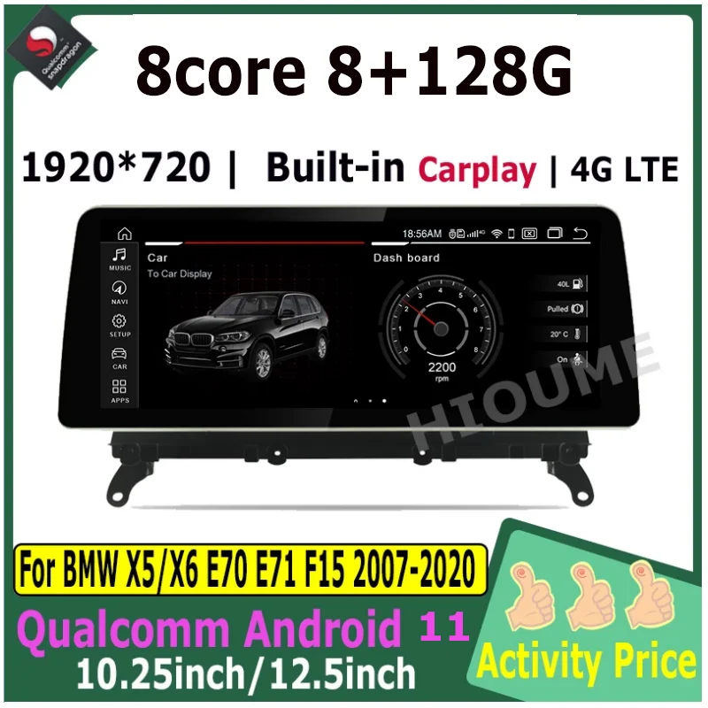 

10.25"/12.5" Android 11 Snapdragon Car Multimedia Player GPS for BMW X5 E70 F15/ X6 E71 F16 2007-2020 CarPlay Radio Video Scree