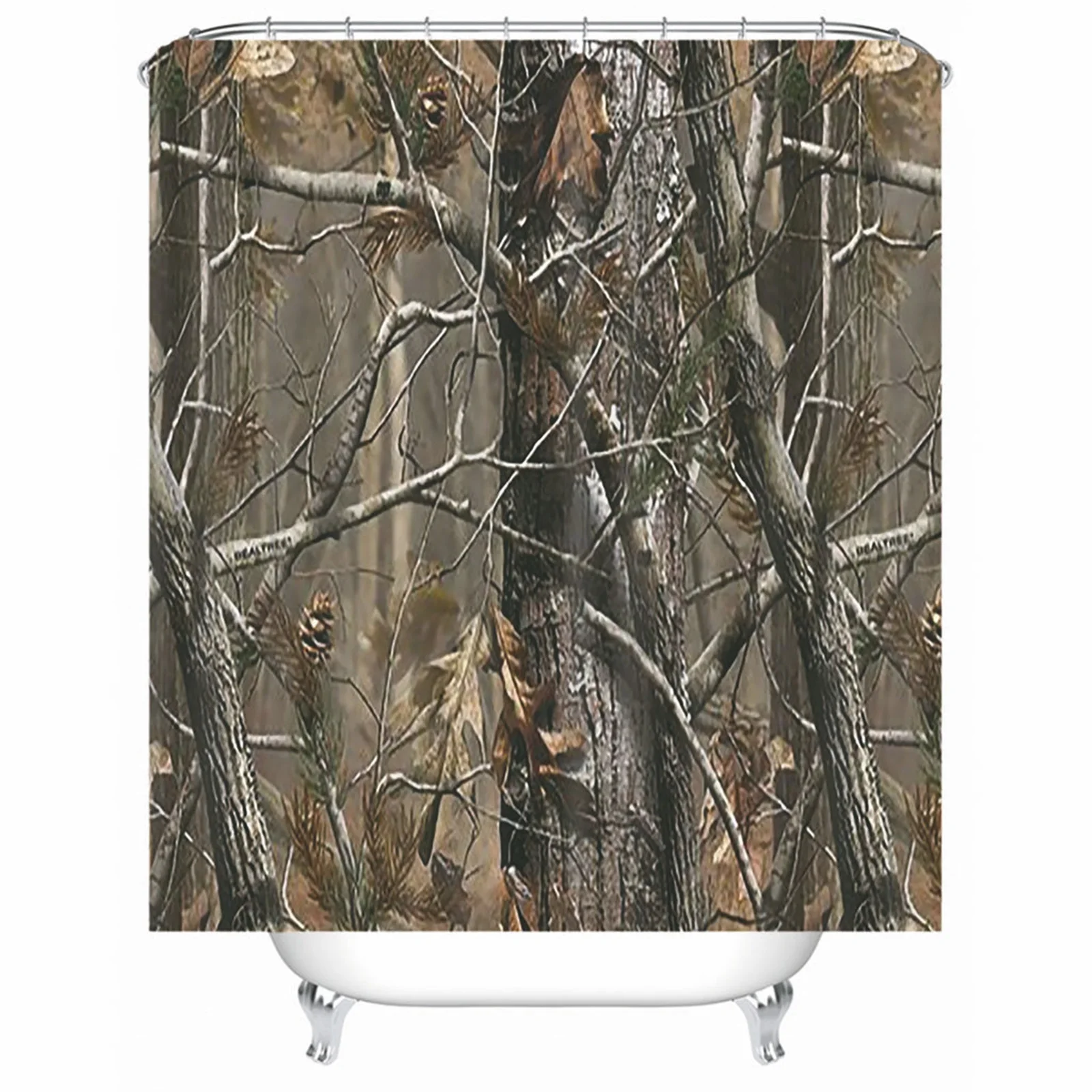 

Shower Curtain For Kids Polyester Tree Branch Brown Mold & Mildew Resistant Waterproof Bathroom With Rustproof Grommets Hooks