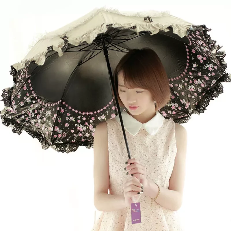 

Sun Lace Umbrella Rain Women Sunscreen Korean Three Folding Umbrella UV Clear Princess Windproof Decoration Ombrello Gift SY259