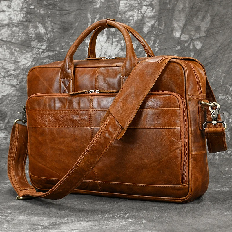 genuine leather Newsbirds men hand business messenger shoulder 15.6 inch laptop computer hands male bags for layer