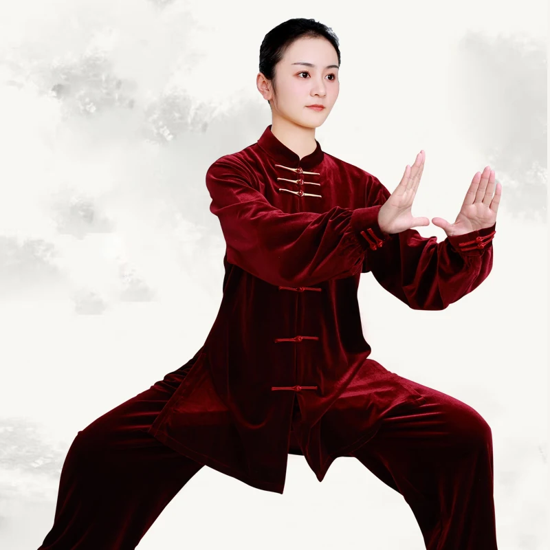 Winter Velvet Kung Fu Tai Chi Clothing Thicken Martial Arts Clothes Taijiquan Wushu Uniform Wing Chun Multicolor 2022 Burgundy
