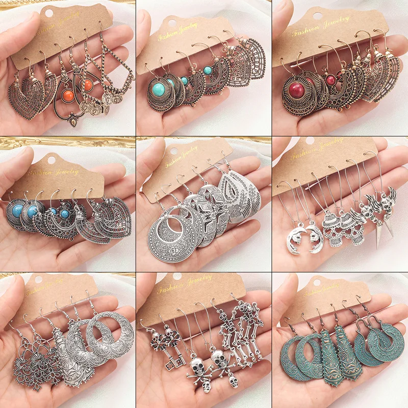 

Earring Set Vintage Alloy Earrings Long Tassel Earring Set Ethnic Bohemian Earrings Jewellery