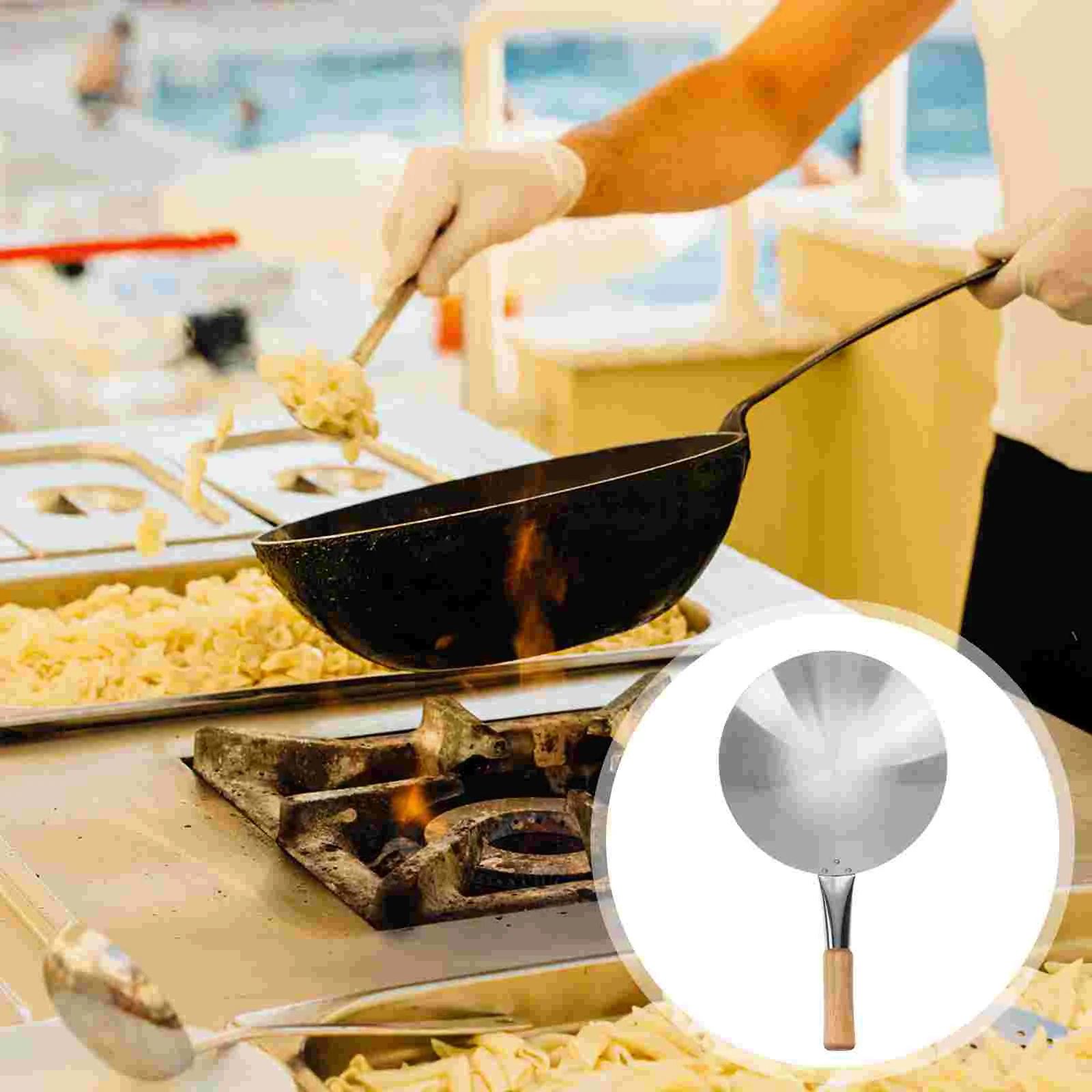 

Single Handle Wok Non-stick Pot Kitchen Supply Cooking Wooden Home Stainless Steel Skillet Lid