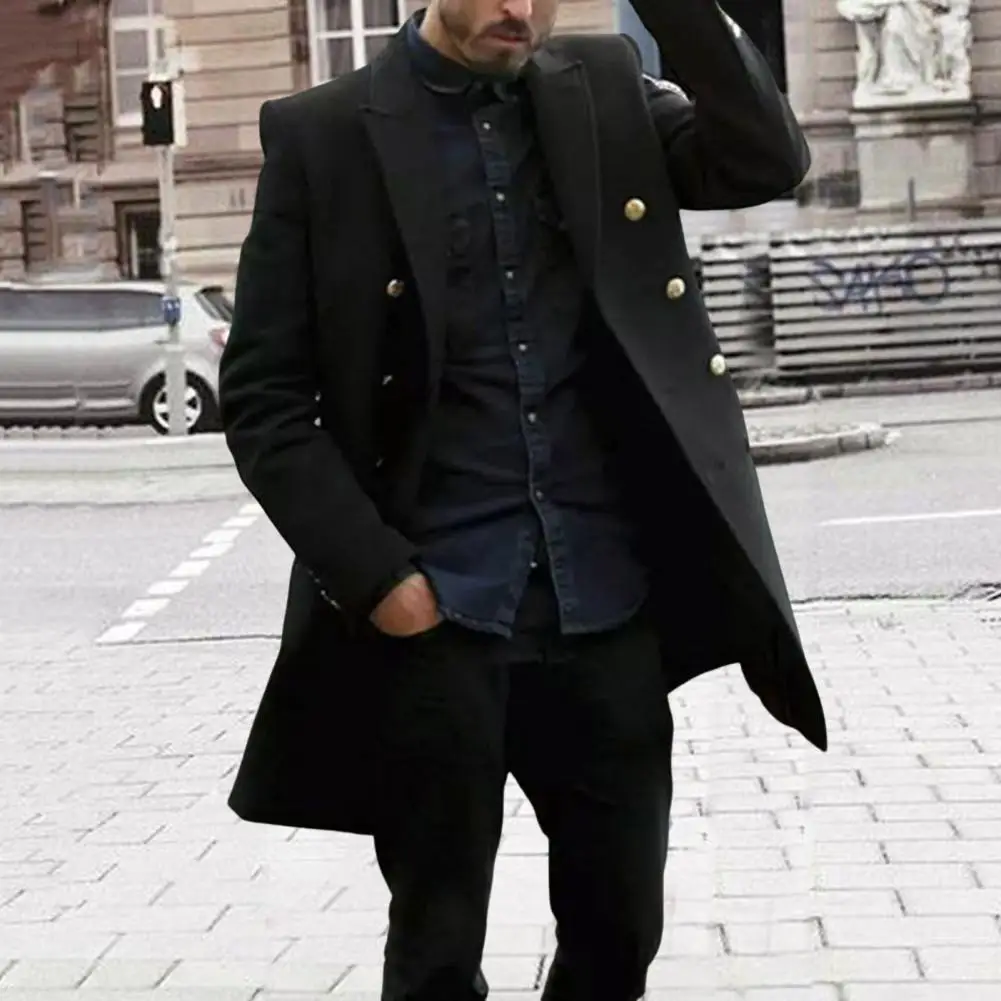 

Stylish Men Overcoat British Style Trench Coat Mid-Length Double Breasted Fine Touch Woolen Coat Windproof