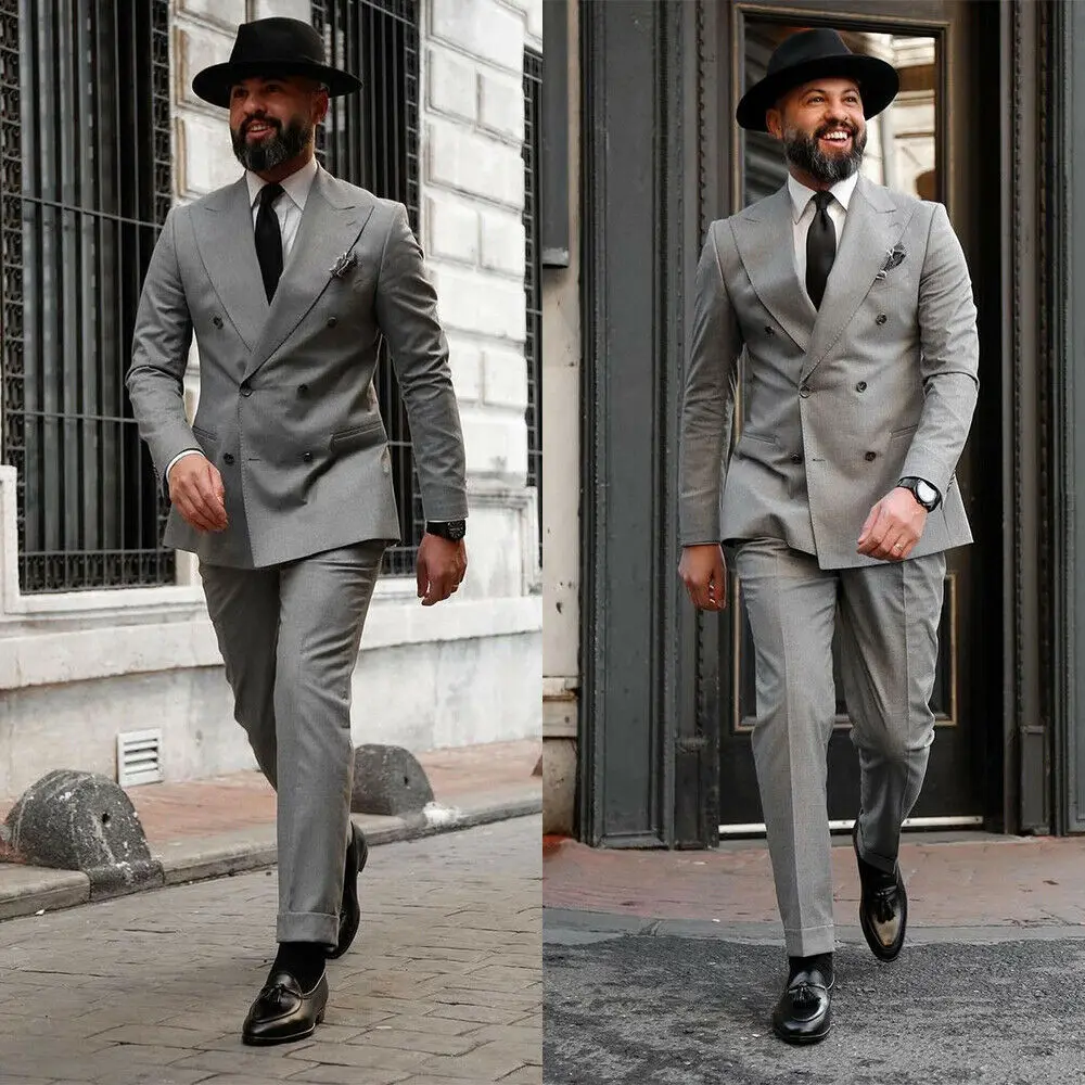 Men's Double Breasted Wide Lapel Suit 2 Piece Slim Fit Groom Prom Wedding Dress Tuxedo Custom Suit