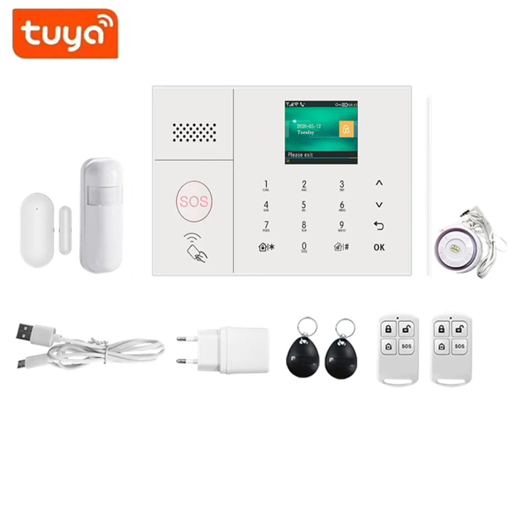 2.4Inch TFT Monitor  Tuya Smart Life WIFI  GSM Alarm System Touch Keypad Temperature Humidity Monitoring Detector Motion Sensor