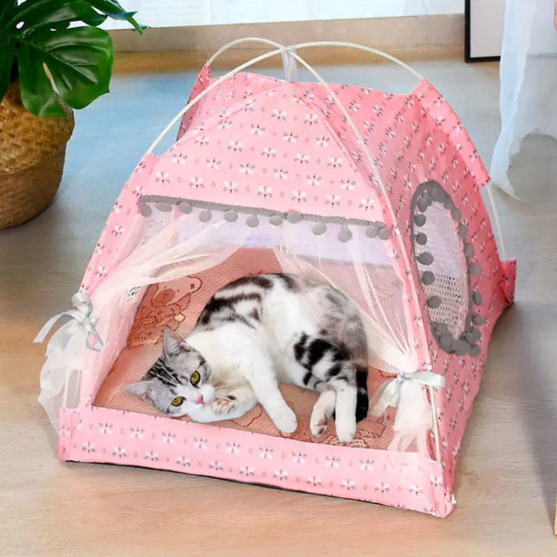 

Summer Foldable Pets Tent Portable Mat Mesh Ventilation Hole Indoor Breathable Kennel Puppy Sleep house Cat Bed Pet Accessories