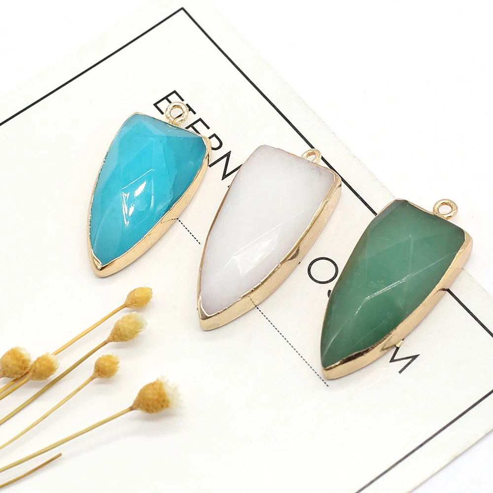 

6PCS Wholesale Natural Stone Agate Jade Faceted Triangle Shape Pendant For Jewelry Making DIY Necklace Accessories Charms Gift